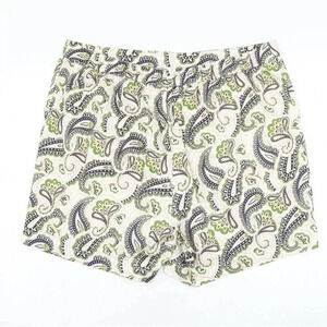 Womens Boden White Blue Green Paisley Danby PullOn Cotton Culotte Shorts Size 10